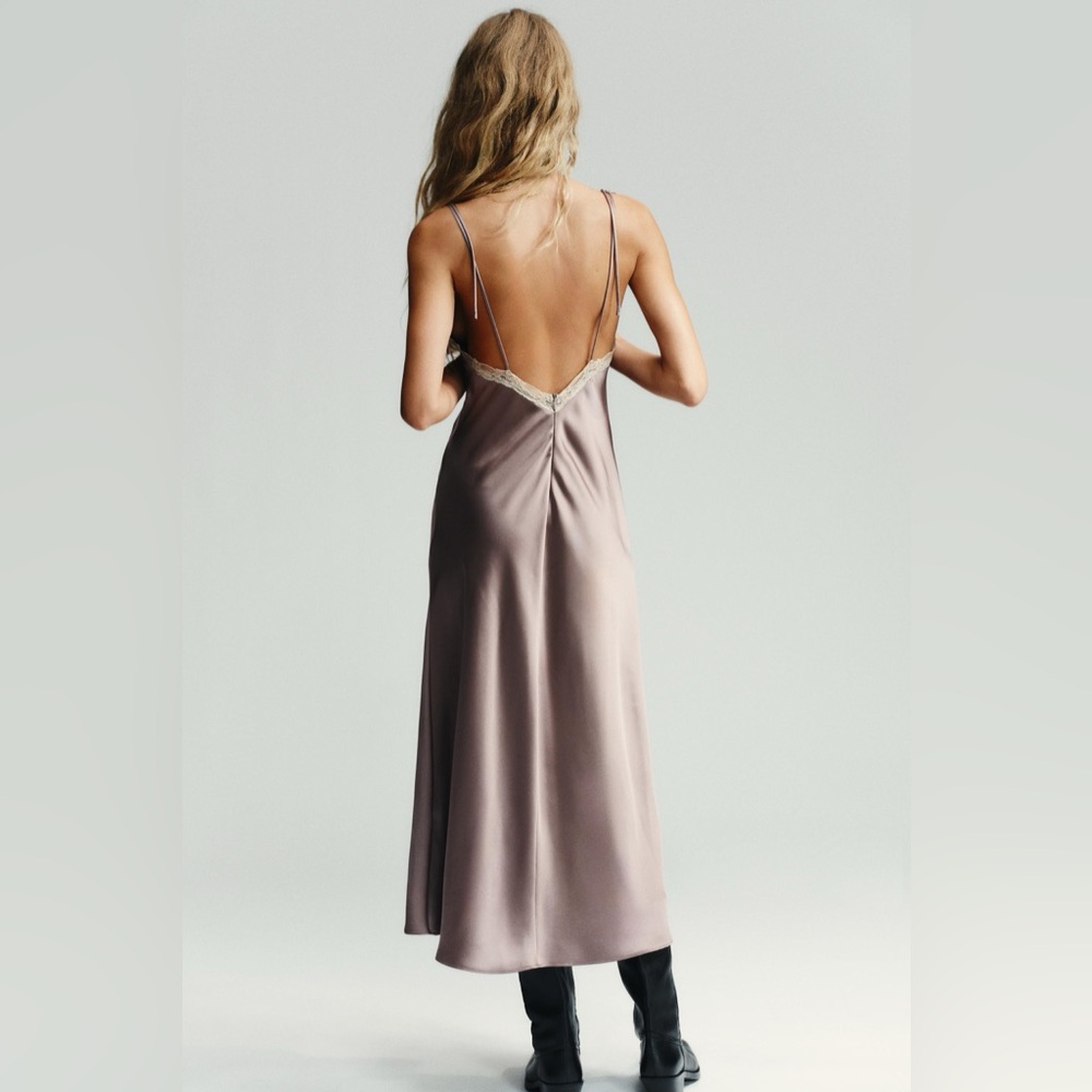 ZARA Lace -trimmed Satin Slip Dress, NWT XXL - Picture 7 of 16